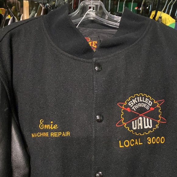 Mens Vintage Faux Leather Sleeve & Wool Embroidered Varsity Bomber Jacket - Picture 2 of 9